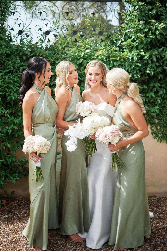 Charming Sheath Hatler Sage Green Long Bridesmaid Dresses AB110705 Anniebride Charming Sheath Hatler Sage Green Long Bridesmaid Dresses AB110705 Anniebride
