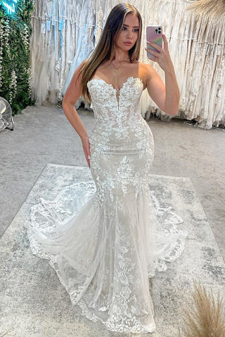 Elegant Mermaid Sweetheart Lace Wedding Dresses AB113005