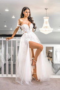 Elegant A Line Sweetheart Tulle Long Wedding Dresses with Slit AB120701