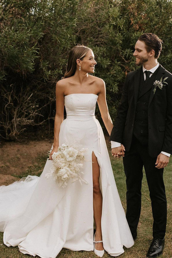 Elegant Ball Gown Strapless Satin Wedding Dresses with Beading AB12080 Anniebride Elegant Ball Gown Strapless Satin Wedding Dresses with Beading AB12080 Anniebride