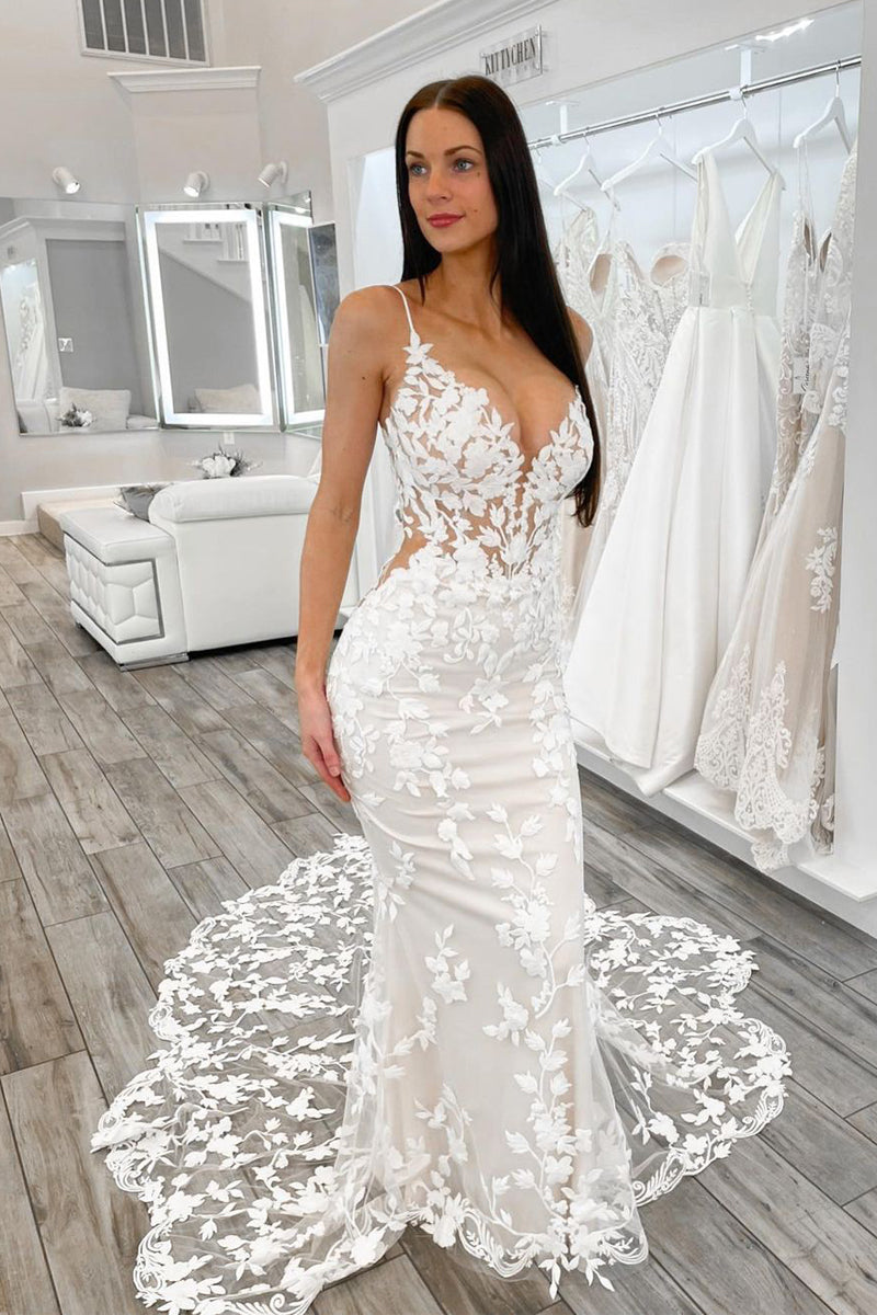 Charming Mermaid Sweetheart Lace Long Wedding Dresses AB121303