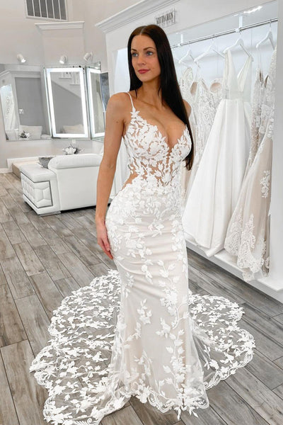 Charming Mermaid Sweetheart Lace Long Wedding Dresses AB121303