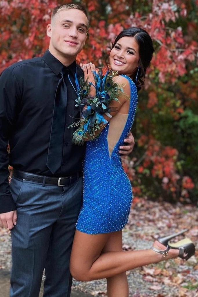 blue sequin short homecoming dress Short Sequin Turquoise Blue Homecoming Party Dress Black / 4