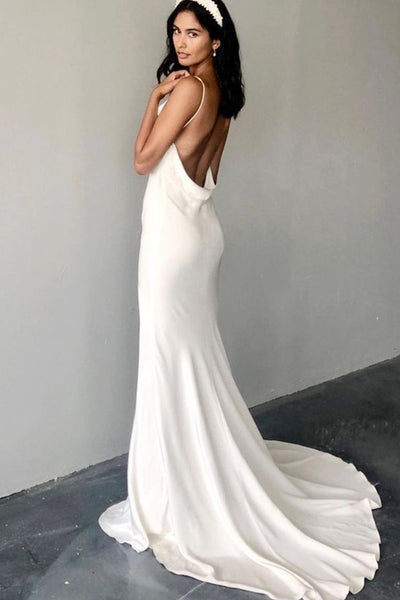 Charming Sheath Cowl Neck Silk Satin Wedding Dresses AB121505