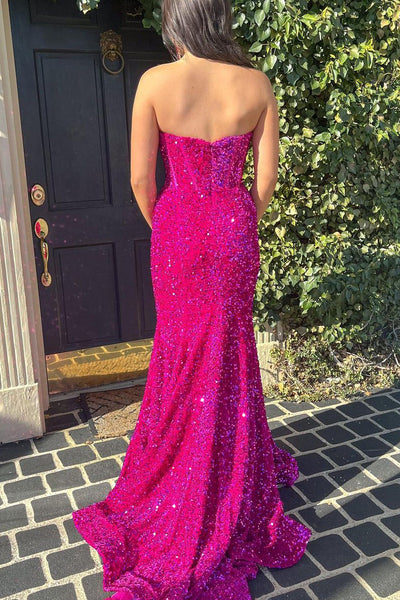 Cute Mermaid Sweetheart Dragon Fruit Color Sequins Long Prom Dresses AB122201