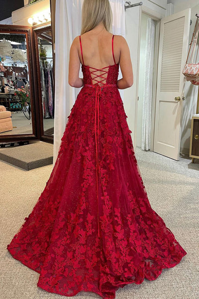 Cute A Line Scoop Neck Red Sequins Lace Prom Dresses AB122204