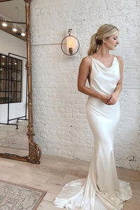 Elegant Mermaid Cowl Neck Silk Satin Wedding Dresses AB122903