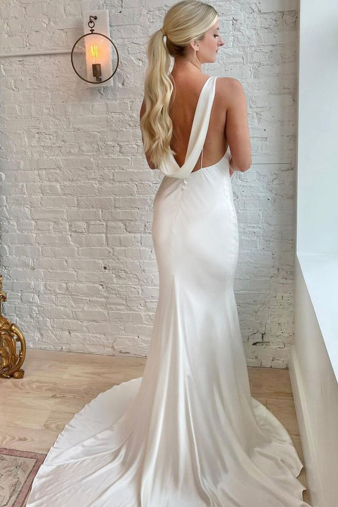 Elegant Mermaid Cowl Neck Silk Satin Wedding Dresses AB122903 – Anniebride Elegant Mermaid Cowl Neck Silk Satin Wedding Dresses AB122903 – Anniebride
