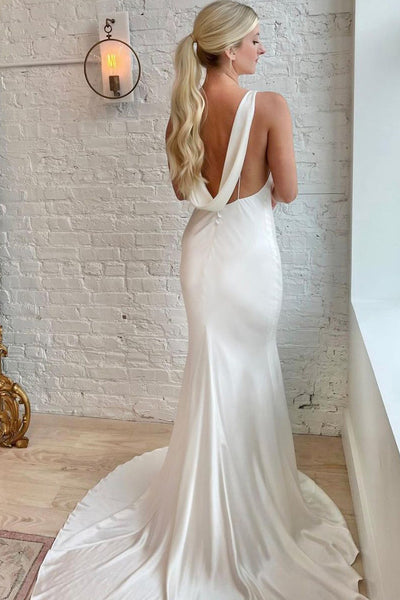 Elegant Mermaid Cowl Neck Silk Satin Wedding Dresses AB122903