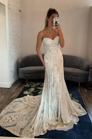 Elegant Mermaid Sweetheart Lace Wedding Dresses AB122905