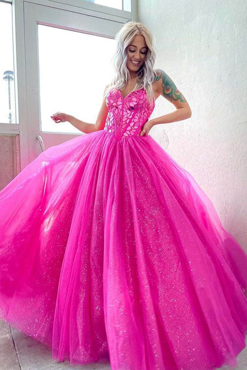 Cute Sparkly Sweetheart Hot Pink Prom Dresses with Beaded AB22101 – Anniebride