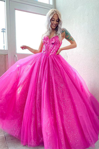 Cute Sparkly Sweetheart Hot Pink Prom Dresses with Beaded AB22101