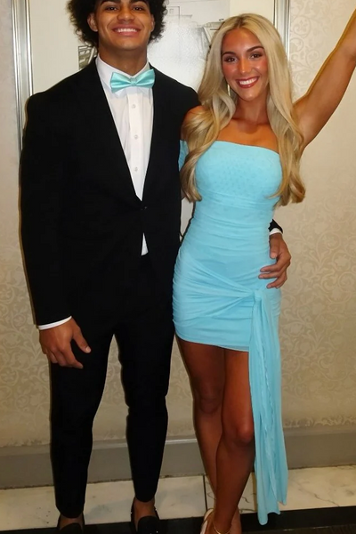 Blue Strapless Twist Tight Short Party Homecoming Dress