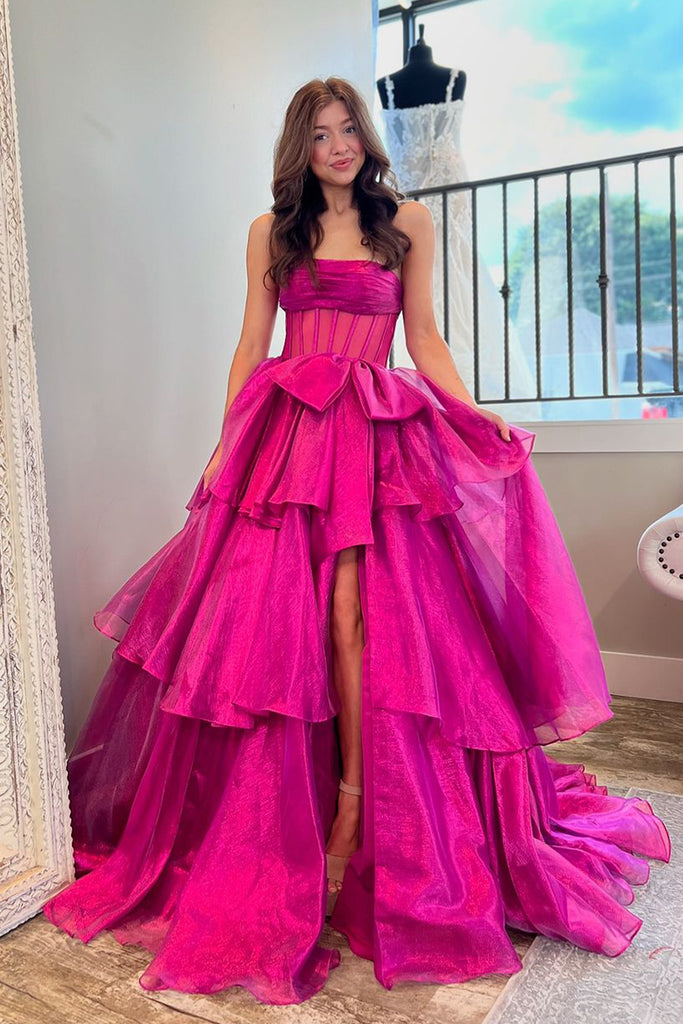 Charming Ball Gown Strapless Fuchsia Organza Wedding Dresses AB24090901   Anniebride