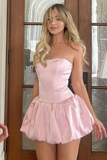 Cute Pink A-Line Satin Sleeveless Short Homecoming Dress