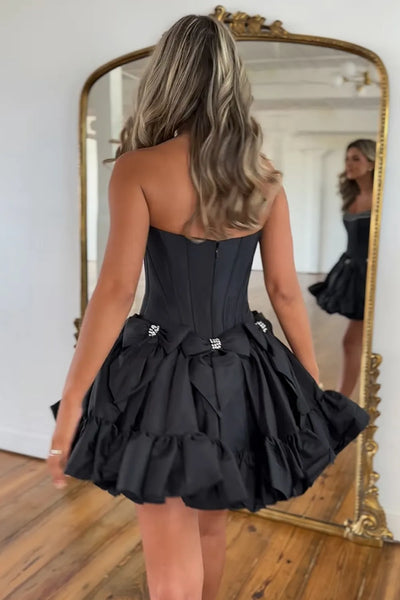 Cute A-Line Scoop Neck Black Satin Short Homecoimg Dresses with Beading AB24083104-3