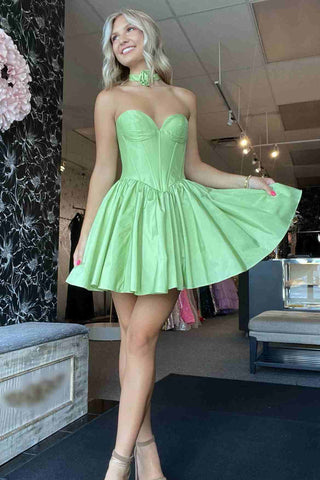 Cute A-Line Sweetheart Light Green Satin Homecoming Dresses AB24080303-1