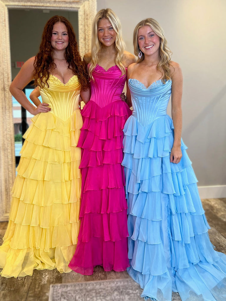 Cute A Line Sweetheart Floral Printed Chiffon Long Prom Dress with Slit