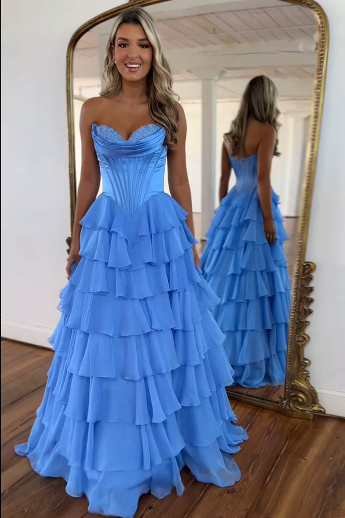 Cute A Line Sweetheart Floral Printed Chiffon Long Prom Dress with Slit