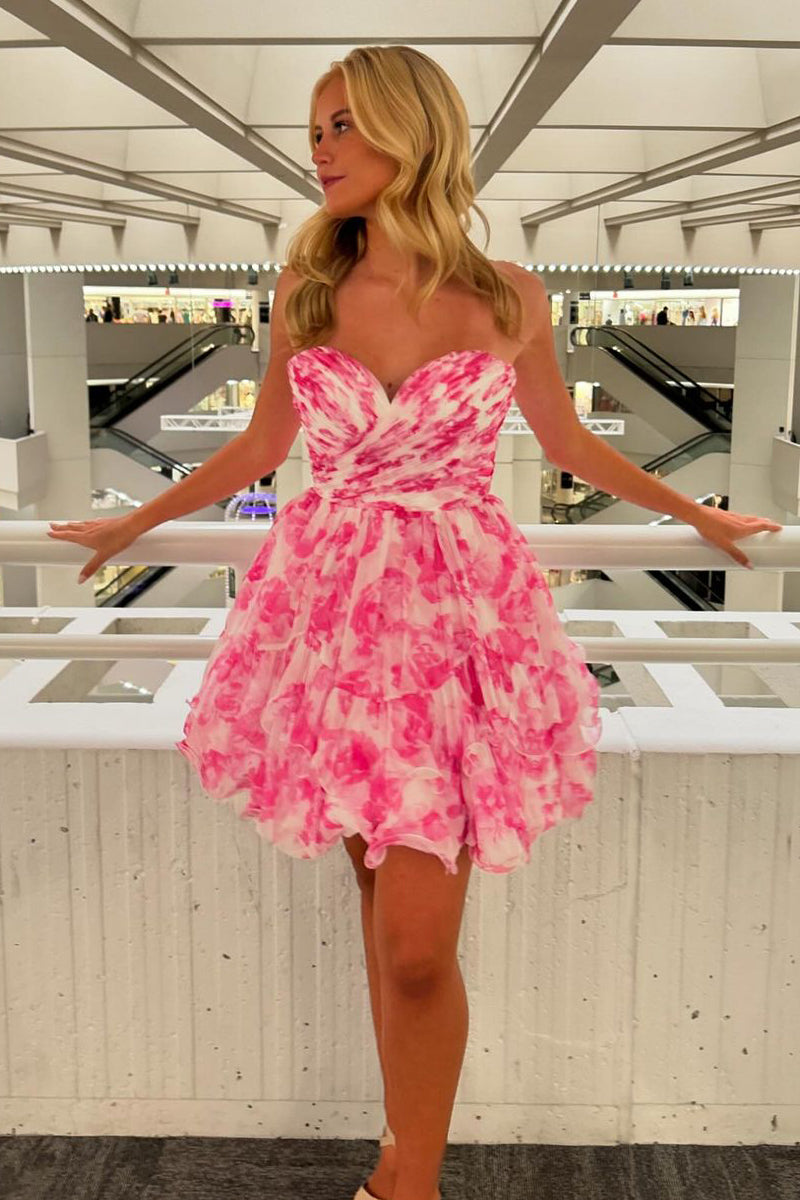 Cute A Line Sweetheart Pink Chiffon Short Homecoming Dresses AB24073101 – Anniebride