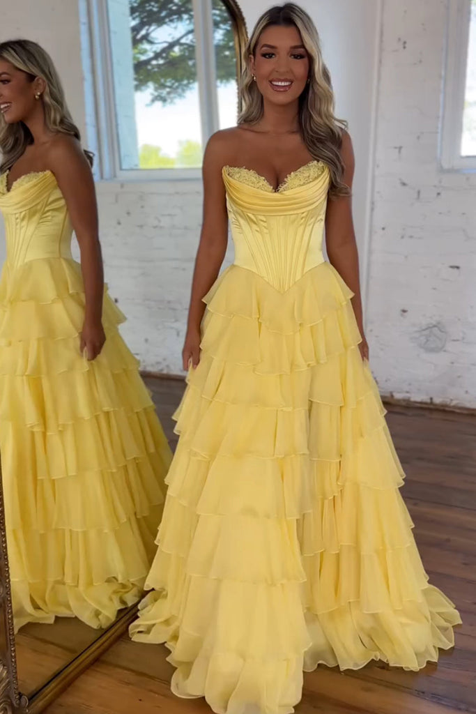 A Line Sweetheart Blue Chiffon Long Prom Dresses with Slit VK23050704 main image 1