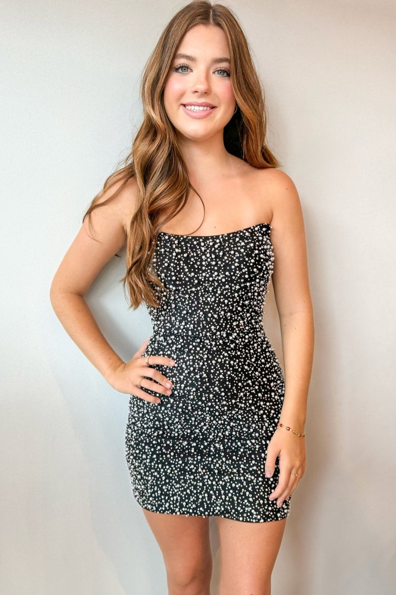 Cute Bodycon Scoop Neck Black Satin Short Homecoming Dresses with