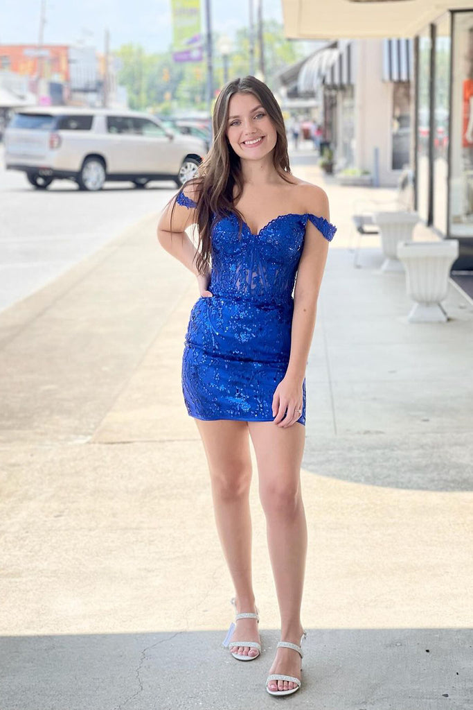 Cute Bodycon Sweetheart Royal Blue Sequins Short Homecoming Dresses