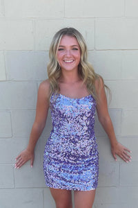 Cute Scoop Neck Lavender Sequins Tight Short Homecoming Dresses AB24090301-1