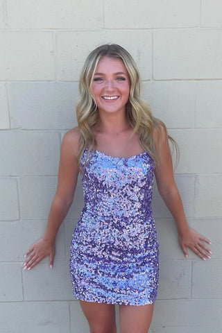 Cute Scoop Neck Lavender Sequins Tight Short Homecoming Dresses AB24090301-1