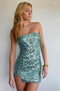 Cute Strapless Sage Green Sequins Tight Homecoming Dresses AB24082306 Anniebride Cute Strapless Sage Green Sequins Tight Homecoming Dresses AB24082306 Anniebride