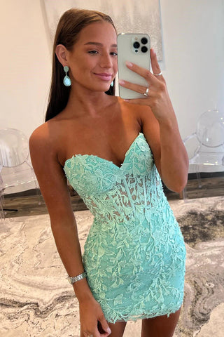 Cute Sweetheart Mint Lace Short Tight Homecoming Dresses with Beading AB4083009-1