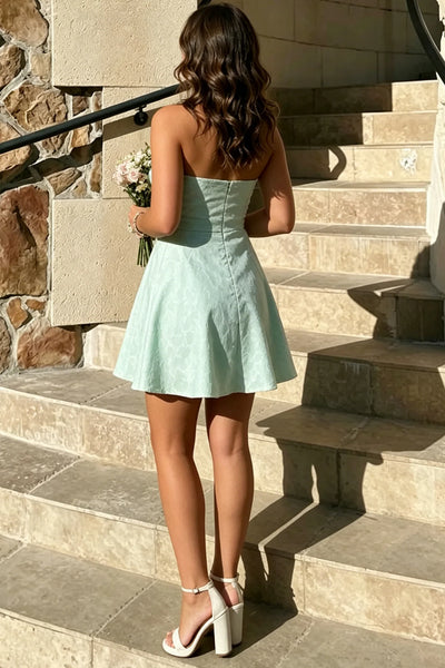 Strapless Mint Green Jacquard A-line Short Homecoming Dress