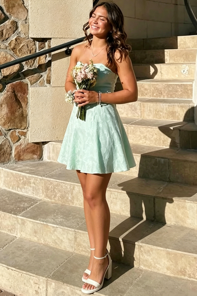 Green A-Line Appliques Strapless Short Homecoming Dress