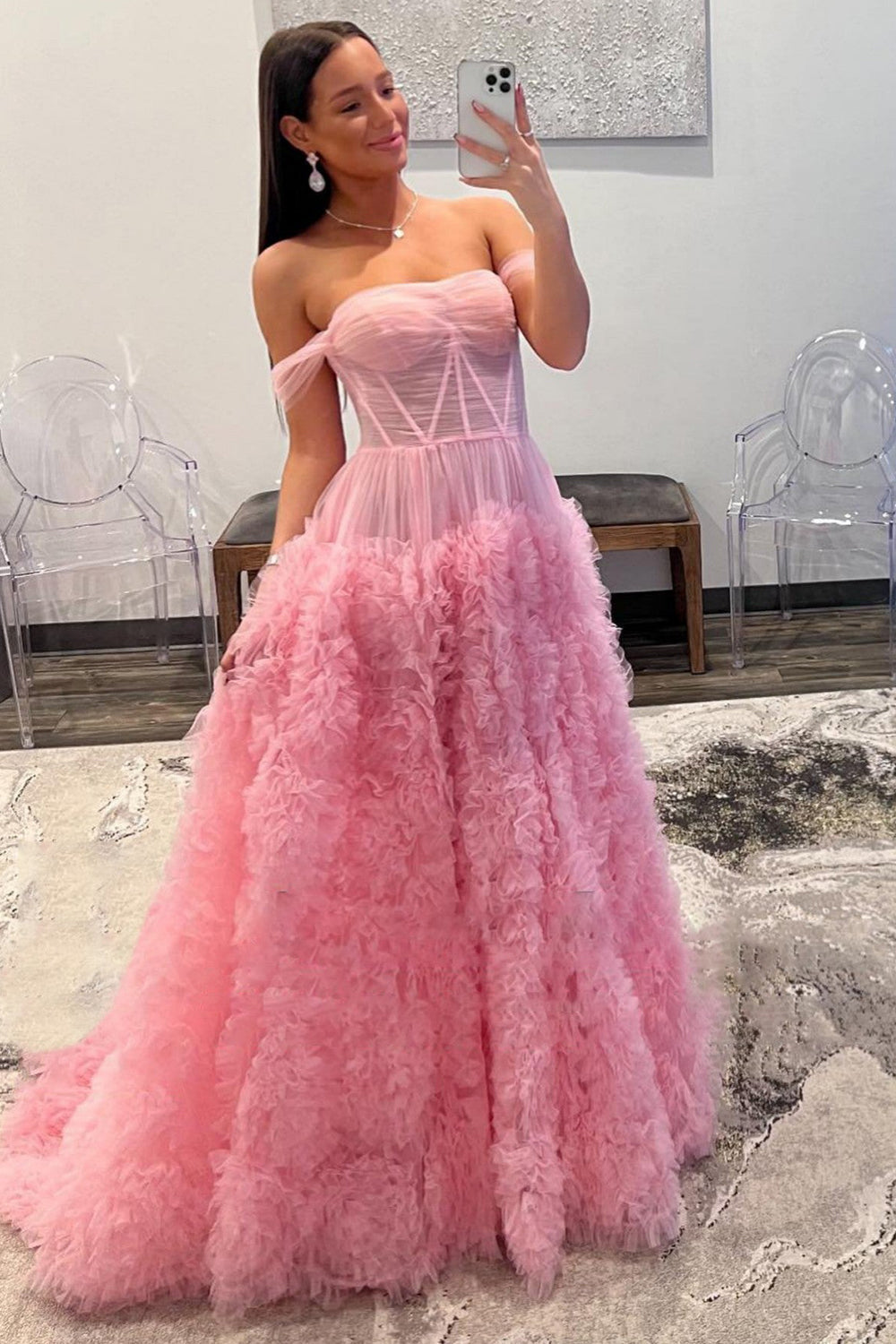 long pink tulle dress Gorgeous Ball Gown Off the Shoulder Prom – Anniebride size:00 making this gown ideal vintage coat Forever 21 Holiday Outfits