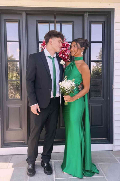 Halter Emerald Green Open Back Mermaid Long Evening Dress