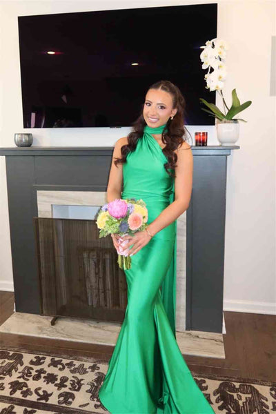 Halter Emerald Green Open Back Mermaid Long Evening Dress