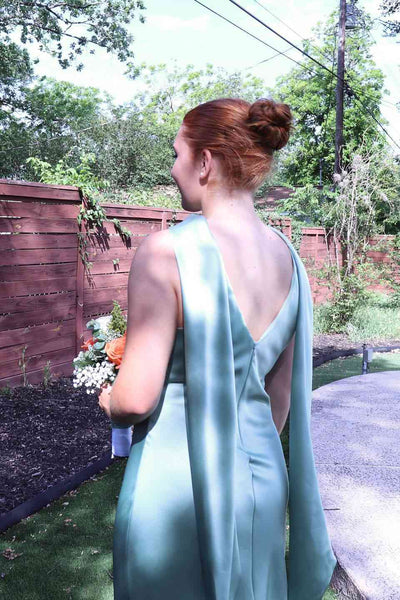 Halter Sage Green V-cut Back Sheath Long Prom Dress