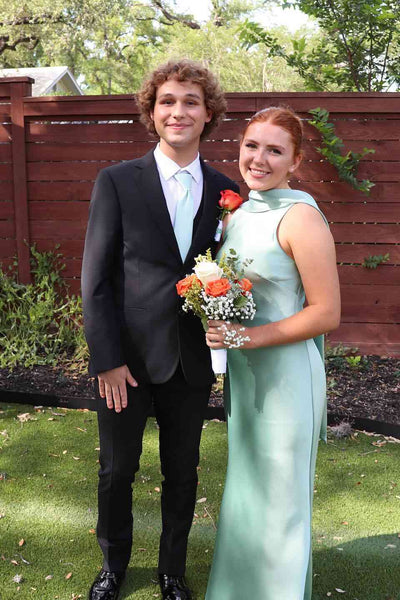 Halter Sage Green V-cut Back Sheath Long Prom Dress