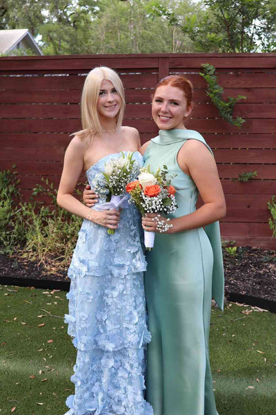 Halter Sage Green V-cut Back Sheath Long Prom Dress