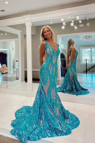 Hot Pink Sequins Lace Mermaid Long Prom Dress AB4022602-2
