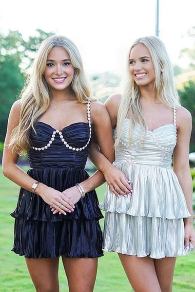 Cute Sparkly A Line Sweetheart Ruffles Pleated Homecoming Dress
