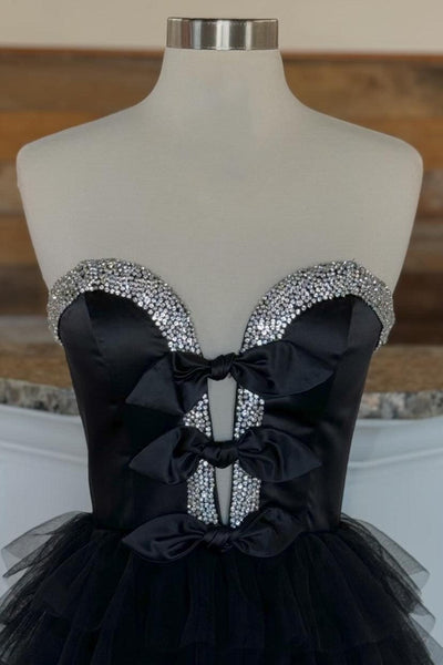 Cute Ball Gown Black Sweetheart Ruffle Long Prom Dress with Slit