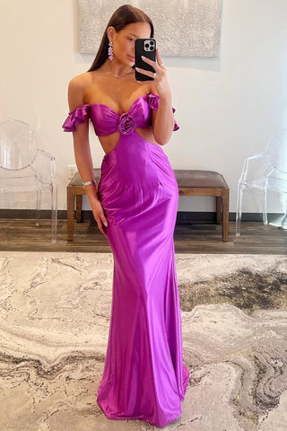 Charming Mermaid Sweetheart Violet Satin Long Mermaid Prom Dresses