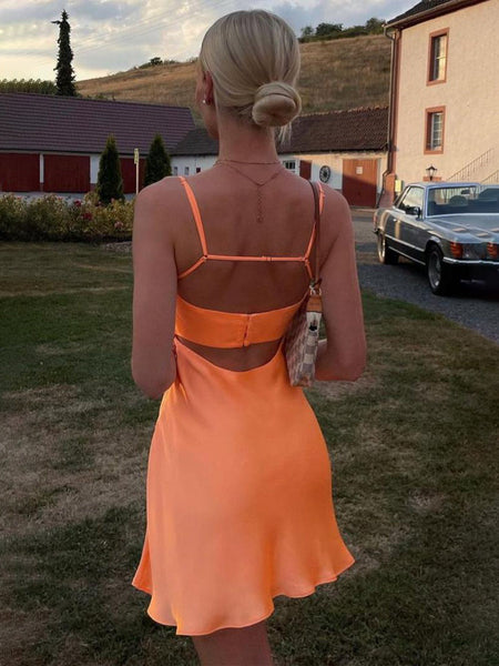 Spaghetti Straps Cowl Neck Satin Short Party Homecoming Dress