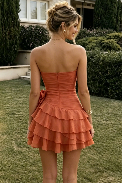 Orange Strapless Tiered Chiffon Short Homecoming Dress