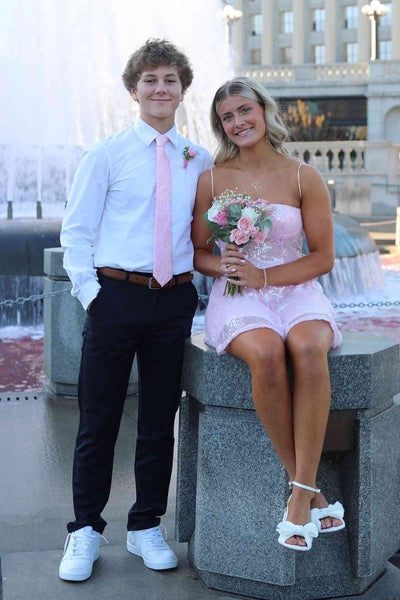 Spaghetti Straps Pink Sequin A-line Short Homecoming Dress