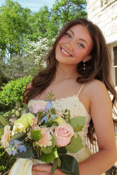 Cute A Line Spaghetti Straps Yellow Satin Long Prom Dress with Appliques