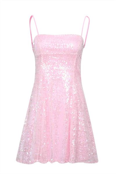 Spaghetti Straps Pink Sequin A-line Short Homecoming Dress