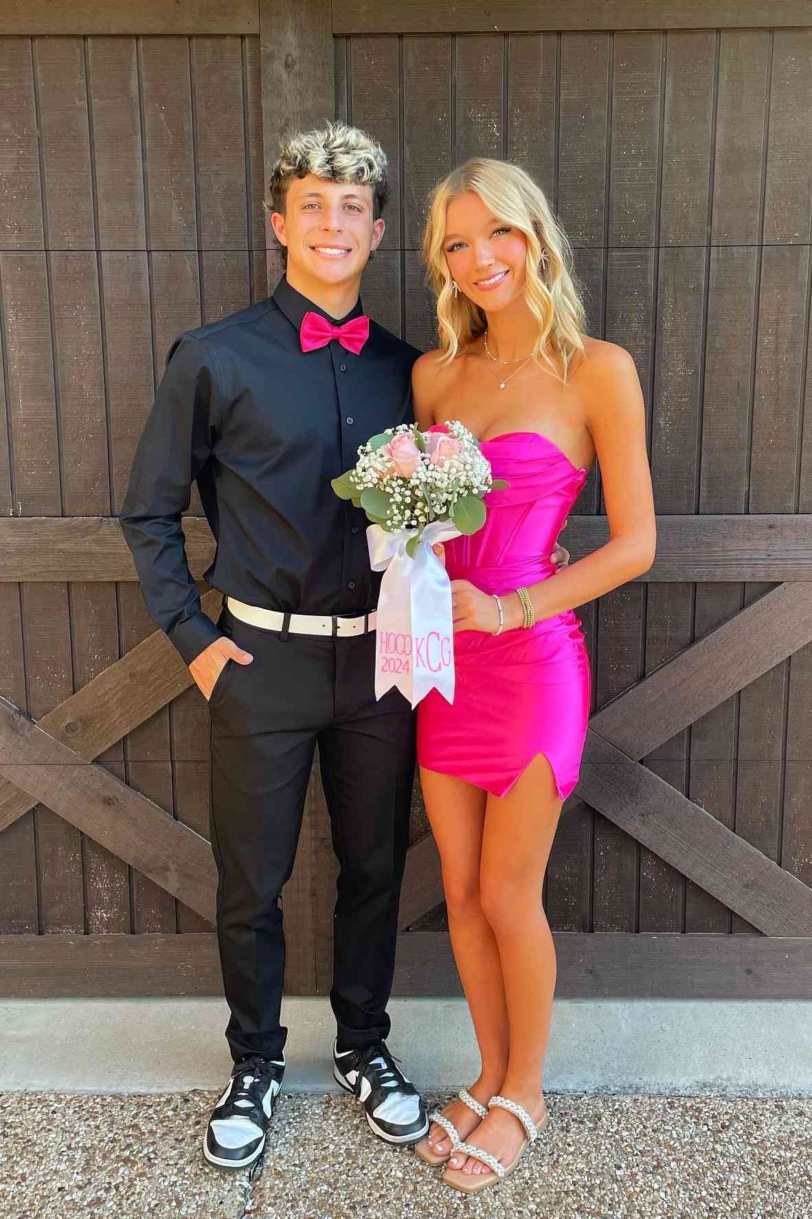 Strapless Hot Pink Bodycon Short Homecoming Dress with Slit – Anniebride