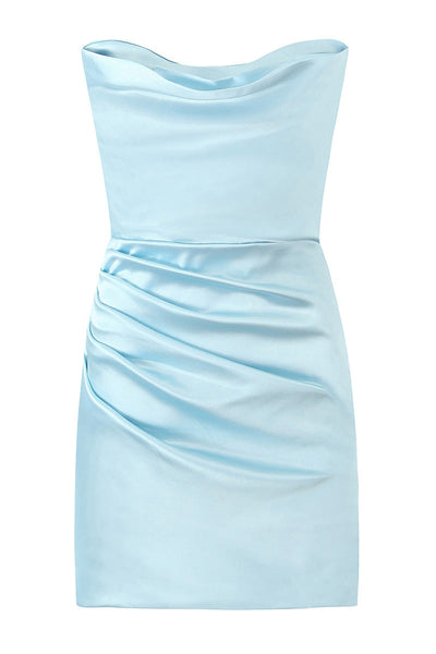 Cute Strapless Light Blue Ruched Tight Short Homecoming Dress